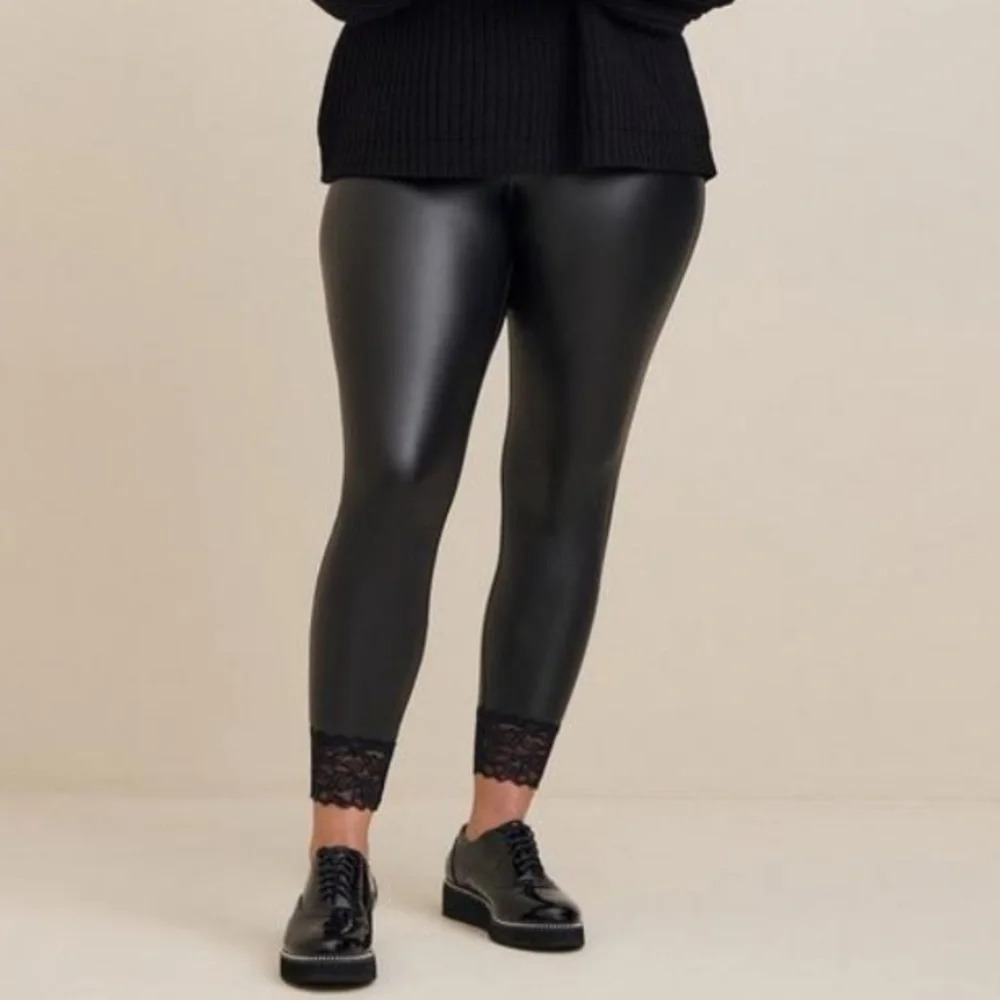 Torrid Full Length Signature Waist Faux Leather Lace  Hem Legging